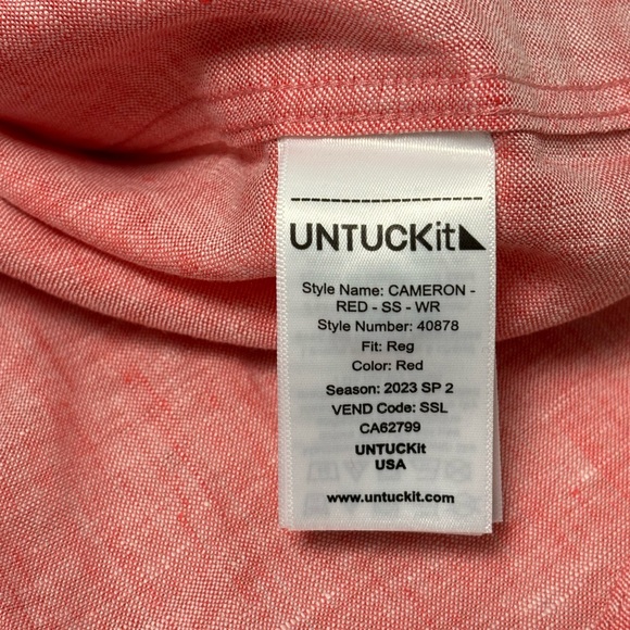 NWT Sz Medium UNTUCKit Red Linen Cameron Style Short Sleeve Shirt - Picture 5 of 7
